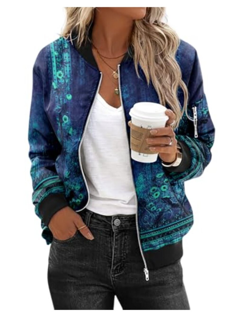 Women's Zip Up Sweatshirt Jacket Long Sleeve Casual Bomber Coat with Pockets